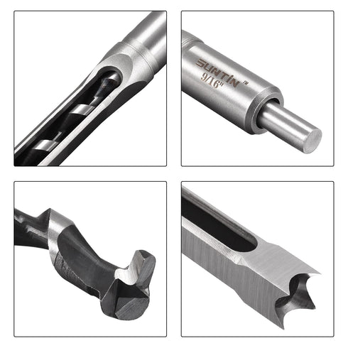 uxcell Square Hole Drill Bits for Wood 9/16" x 210mm Mortising Chisel Bit Auger Spur Cutter Tool for Woodworking Carpentry Drilling Tool...