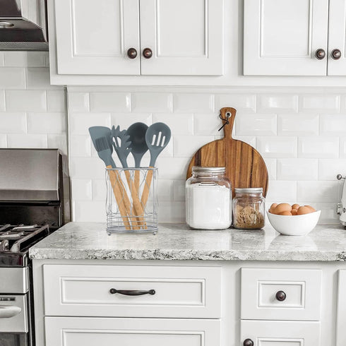 Large Round Kitchen Utensil Holder for Countertop, 7" H x 5.5" W Metal Utensil Crocks Organizer Storage Caddy, Kitchen Cooking Tool Spatula Spoon ...