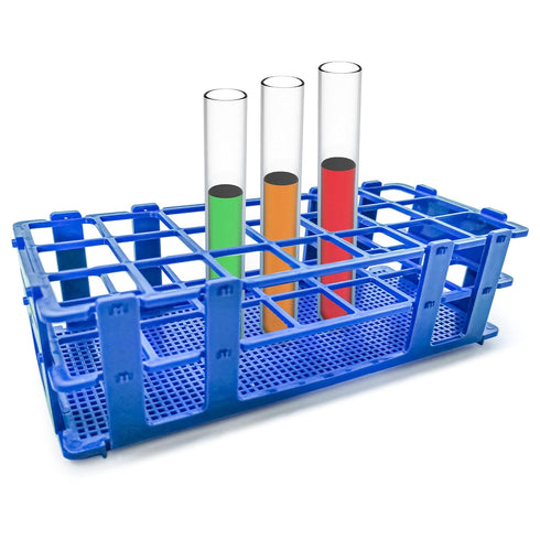3 Packs Plastic Test Tube Rack, 21 Holes Lab Test Tube Rack Holder for 30mm Test Tubes, Blue, Detachable (21holes)...