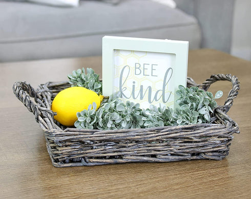 AuldHome Design Rustic Willow Basket Trays, Set of 3 (Square, Gray Washed); Natural Wicker Decorative Farmhouse Trays...