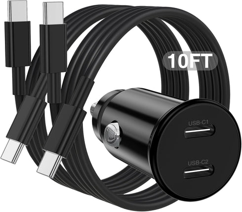 Car Charger for iPhone 15, 40W Dual USB C Car Charger Cigarette Lighter with 2 Pack 10FT USB C to USB C Cable Fast Charging Compatible for iPhone ...