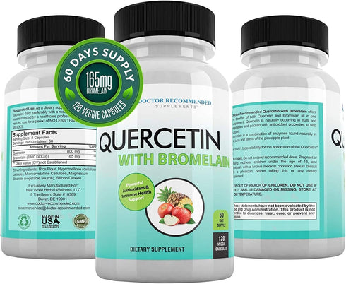 DOCTOR RECOMMENDED SUPPLEMENTS Quercetin 800mg w/Bromelain 165mg Per Serving- 120 Veggie Capsules-Full 60 Day Supply, Vitamin Supplement to Suppor...