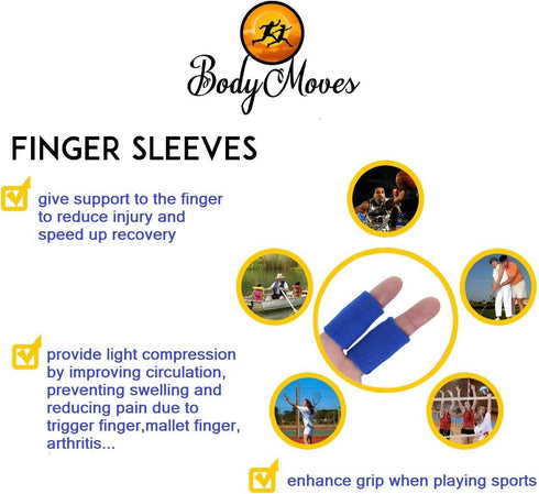 BodyMoves Finger Brace Splint Sleeve Thumb Support Protector Cushion Pressure Safe Elastic Breathable Stabilizers (Aqua Blue)...