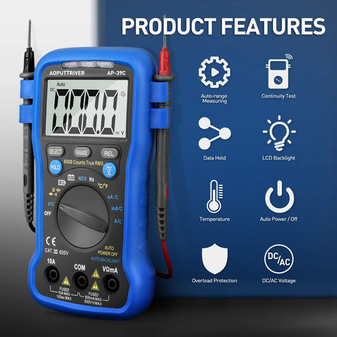 Smart Digital Multimeter, AC DC Voltage Current Meter 6000 Count, Auto Range Multi Tester for Volt Amp Ohm Continuity Cap Resistance Diode/hFE Tes...