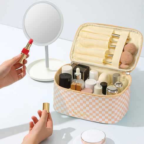 KITENROM Preppy Makeup Bag Travel Cosmetic Bags for Women Girls Multi-color Checkered Plaid Small Pouch Toiletry Bag Organizer Case Waterproof Cut...