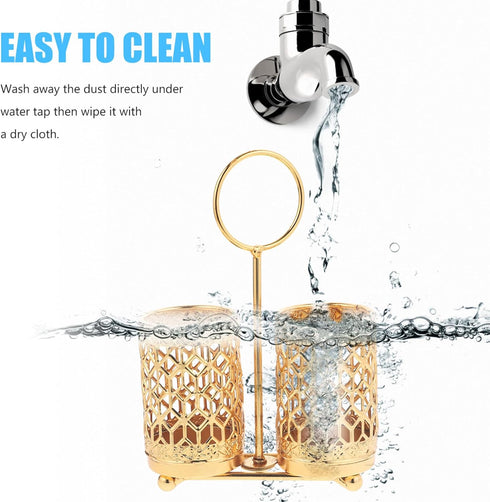 Hemoton Golden Utensils Holder Rotating Metal Utensils Holder Silverware Organizer Cutlery Holder Fork Spoon Flatware Storage Basket for Counterto...