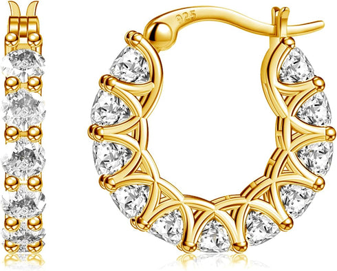 Sterling Silver Cubic Zirconia Hoop Earrings and 14k Gold Earrings, Hypoallergenic Diamond Huggies Earrings for Women...