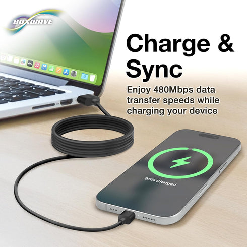 BoxWave Cable Compatible with Doogee S96 Pro - DirectSync - USB 3.0 A to USB 3.1 Type C, USB C Charge and Sync Cable - 6ft - Black...