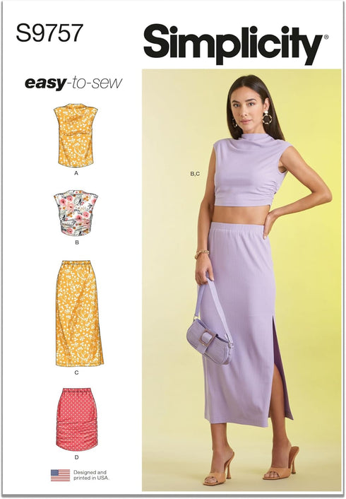 Simplicity Easy Misses' Knit Top and Skirt Sewing Pattern Packet, Code S9757, Sizes S-M-L-XL-XXL, Multicolor...