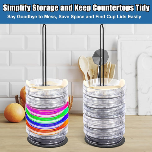 Tumbler Lid Organizer,2 Pack Cup Lid Organizer for Kitchen Cabinets Stacking,Water Bottle Lid Holder for YETI/Stanley/Simple Modern Mug Cup Access...