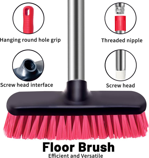 Deck Scrub Brush with Long Handle - 54" Floor Scrub Brush, Adjustable Long Handled Shower Cleaning Brush Garage Floor Scrub Brush for Cleaning Bat...