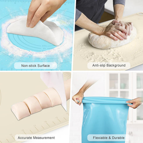 Silicone Baking Mat, Pastry Mat with Measurements, Silicone Mat for Rolling Dough, Non-Stick Baking Sheet, Dough Rolling Mat for Pizza, Pie, Macar...