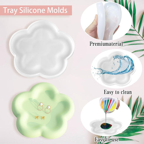 Tray Silicone Molds Large Resin Tray Molds Round Heart Flower Shape Plate Mold Irregular Organizer Casting Mold Epoxy Resin Moulds for Jewelry Sto...