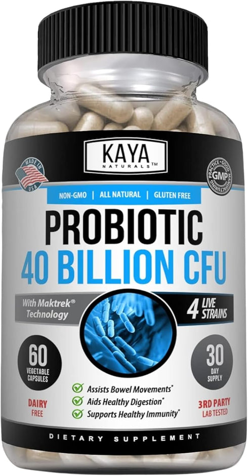 Kaya Naturals Probiotic 40 Billion CFU | Probiotics for Women, Probiotics for Men and Adults, Natural | Gut Health & Immune Support Supplement | P...