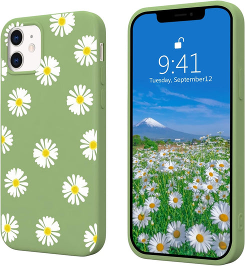 JOYLAND Mustard Green Soft Liquid Silicone Rubber Lovely Flower Daisy Phone Case Cover for iPhone 7/8/SE 2020 with Microfiber Linin Flowers Floral...