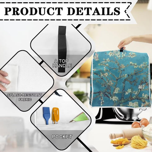 Almond Blossoms Tree Oil Painting Mixer Cover Dustproof Washable Mixer Cover Protection with Handle Pockets Home Kitchen Appliance Cover Stain Res...