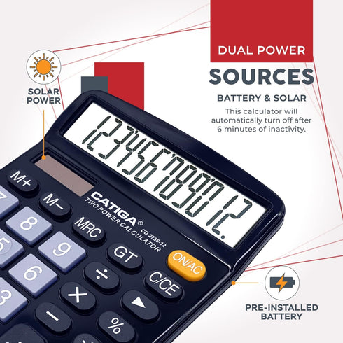 Desktop Calculator (2 Pack) 12 Digit with Large LCD Display and Sensitive Button, Solar and Battery Dual Power, Standard Function for Office, Home...