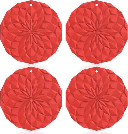 ME.FAN Silicone Trivet Mats - 4 Pack Pot Holders - 7.4'' Thickened Hot Pads for Hot pots, Pans and Dishes, Heat Resistant Silicone Trivet for Tabl...