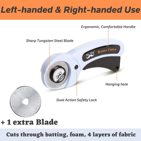 Mr. Pen- 45mm Rotary Cutter with 1 Extra Blade, Ergonomic Handle, Rotary Cutter for Fabric, Fabric Cutter, Fabric Cutter Wheel, Fabric Rotary Cutt...