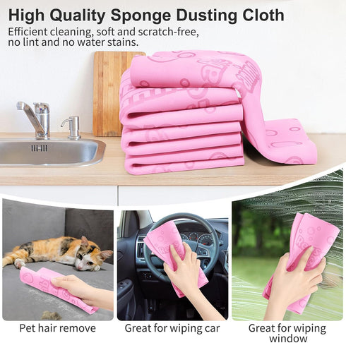 4 Pack Damp Clean Duster Towel Thick Magic Cleaning Streakless Cloths Powerful PVA Sponge Cleaning Rag Reusable Kitchen Scrub Clean Towels for Win...