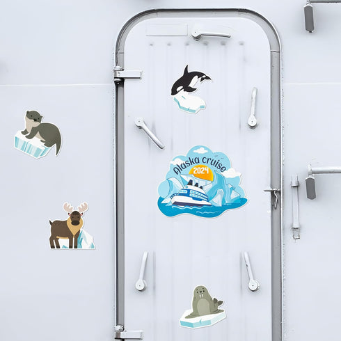 5PCS Cruise Door Magnet, Alaska Cruise Refrigerator Car Ship Magnetic Decal, Alaskan Themed Magnets Door Decoration, Whale Sea Lion Seal Reindeer ...