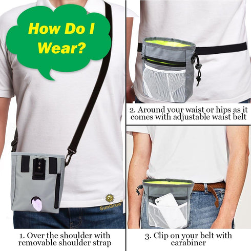 SunGrow Dog, Ferret & Parrot Training Pouch, Training Bag for Treats, Kibbles, Toys & Accessories, Gray, Multiwear and Weather-Proof, 1 pouch with...