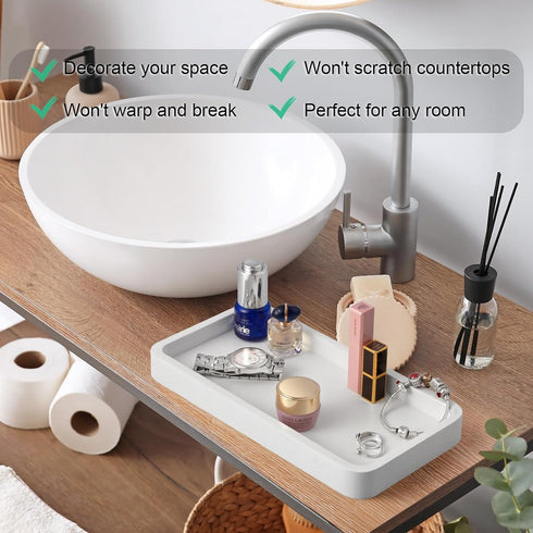 ALELION 10" Bathroom Vanity Tray for Counter - Wood Tray for Dresser Tops Perfume Jewelry Candle Key Catchall - White Kitchen Countertop Organizer...