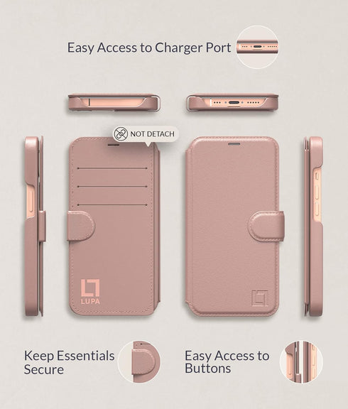 LUPA iPhone 11 Pro Flip Wallet Case - Slim Faux Leather Purse with Credit Card Holder, Rose Gold, 5.8 inch Display...