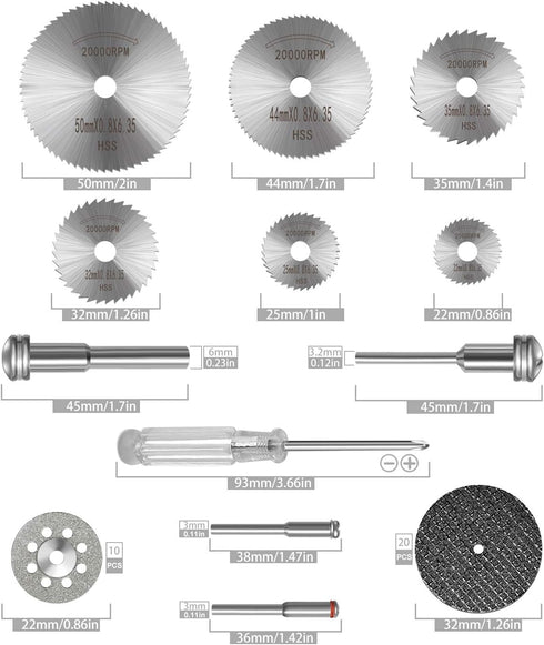 Cutting Wheel Set Compatible with Plastic 36pcs for Rotary Tool, HSS Circular Saw Blades 6pcs, Resin Cutting Discs 20pcs, 545 Diamond Cutting Whee...