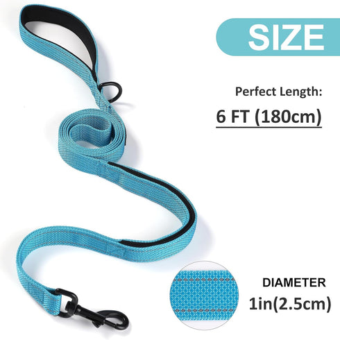 Dog Leash with 2 Comfortable Soft Padded Handles Reflective Heavy Duty Pet Dog Walking Leashes 6FT Blue Durable Dog Training lead & Traffic Handle...