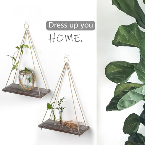 MITIME Hanging Shelves - Indoor Plant Shelf & Wall Hanging - Floating Shelves for Bedroom, Bathroom, Living Room - Macrame Wall Decor, Boho Style,...