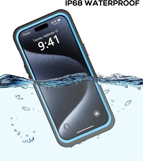 for iPhone 15 Pro Case Waterproof 6.1'', Full Protective Dustproof Shockproof Phone Case with Screen Protector for Apple iPhone 15 Pro (Blue)...