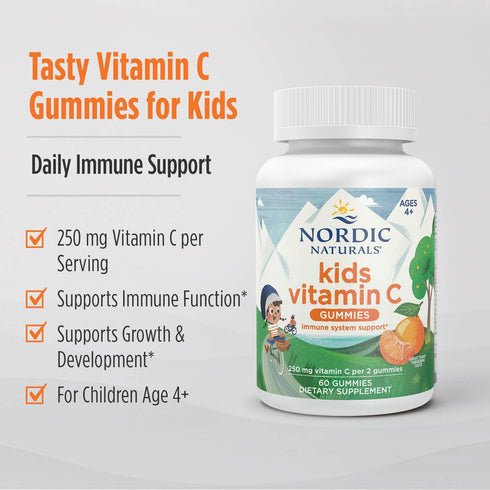 Nordic Naturals Kids Vitamin C Gummies - Tangy Tangerine - 60 Gummies - Vegan Vitamin C Supplement - Children’s Immunity and Antioxidant Support -...