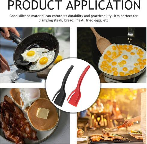 Kisangel 2pcs 2 in 1 Spatula and Tongs Kitchen Spatula Tongs Egg Flipper Spatula Tongs Cooking Utensils(Red, Black)...