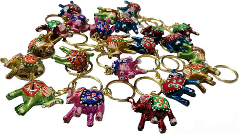 Exquisite Hand Painted Elephant Keychains - Set of 10 Pieces: Vibrant Multicolor Indian Artistry, Handmade by Skilled Artisans...