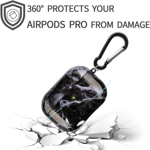 Airpods Pro Case - YOMPLOW Black Marble Protective Hard Case Cover Skin Portable & Shockproof Women Girls with Keychain for Apple Airpods Pro Char...