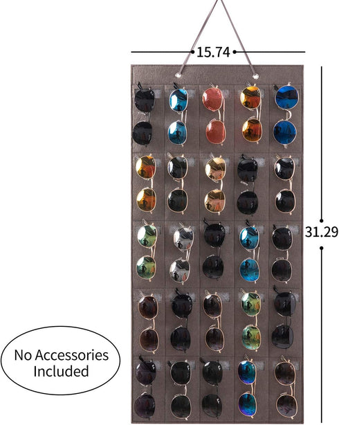 Sunglasses Organizer Storage- Hanging Eyeglasses Wall Pocket Mounted,Eyewear Display,25 Slots (Black, Large)...