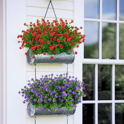 6 Bundles Outdoor Artificial Flowers UV Resistant Fake Boxwood Plants, Faux Plastic Greenery for Indoor Outside Hanging Plants Garden Porch Window...