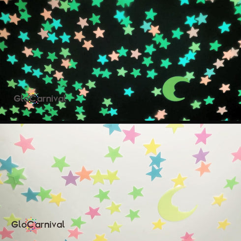 Glow in The Dark Stars and Moon Stickers for Ceiling - 200pcs 3D Luminous Adhesive Stars Create Realistic Starry Sky - Room Decor for Kids Bedroom...