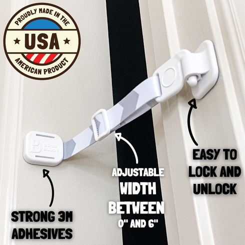 Door Buddy Baby & Cat Door Latch - Grey. Adjustable Strap Keeps Kids Out of Cat Areas. Simple Child Safety Lock for Doors. The Easier Baby Gate an...