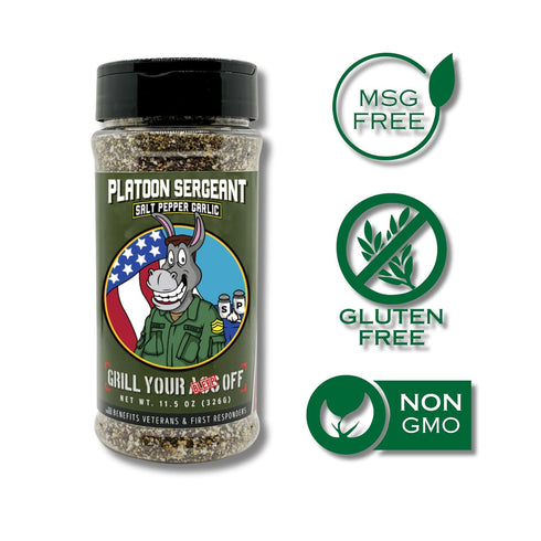 Platoon Sergeant Garlic Salt Pepper by Grill Your As Off - BBQ & Grill Seasoning for Beef, Steak, Burgers, Pork & Chicken - Dry Rub - MSG & Gluten...