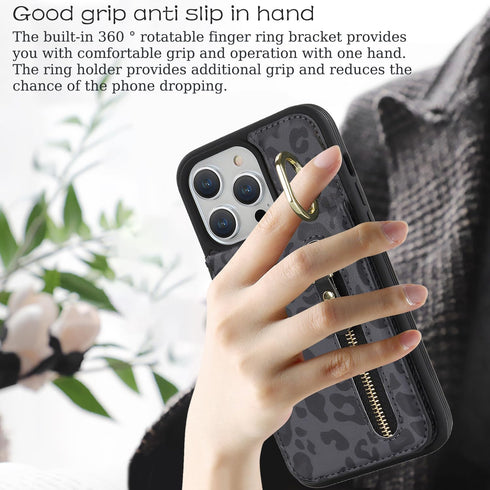 iPhone 12 pro max Case Wallet with Card Holder for Women, iPhone 12 pro max Phone Case with Credit Card with Ring Kickstand Zipper Slim Stand Case...