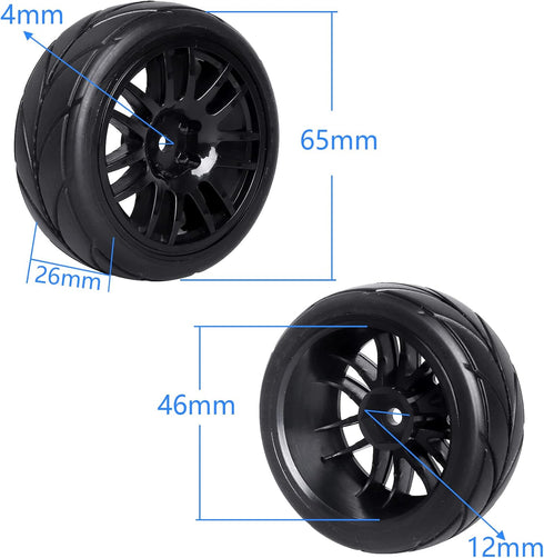 4-Pack 1:10 Scale RC On-Road Racing Tires and Wheels with Foam Inserts 12mm Hex Hub Fits for Traxxas Redcat Tamiya TT-02 (Color A)...