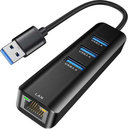 USB to Ethernet Adapter, ABLEWE 3 Ports USB 3.0 Hub with RJ45 1Gbps Gigabit Ethernet Adapter, for MacBook Air 2017, iMac, XPS, Surface Pro, Linux,...