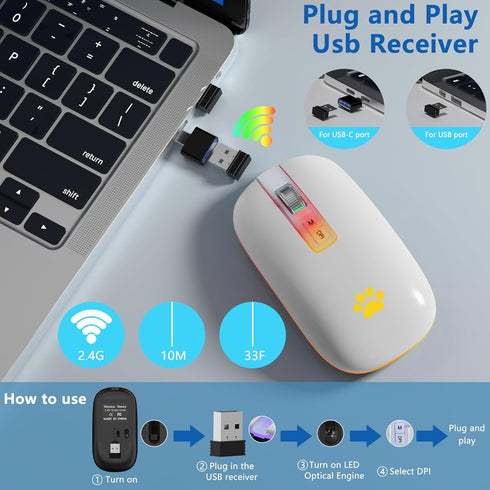 Wireless Mouse, Backlit LED Portable Slim Computer Mouse for Laptop, PC, Computer, MacBook, iPad, Chromebook, Notebook, 2.4G Rechargeable Wireless...
