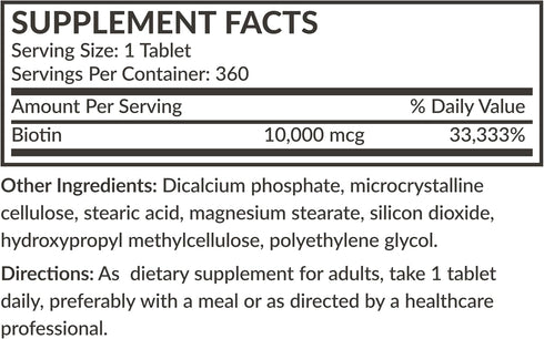 Futurebiotics Biotin 10,000 MCG High Potency Tablets Supports Healthy Hair, Skin & Nails & Energy Production, Non-GMO, 360 Vegetarian Tablets...