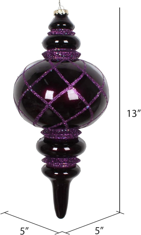 Vickerman 13" Candy Finish Net Top Finial Ornament with Glitter Accents, Holiday Christmas Tree Decoration, Plum...