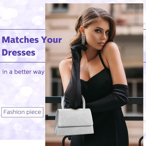 Silver Evening Bag Glitter Party Clutches Handle Women's Evening Handbags Small Bride Wedding Purses for Women Crossbody Cocktail Prom Handbags...