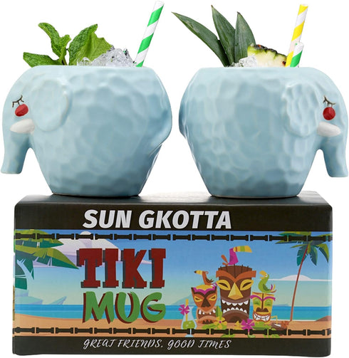 Ceramic Mug elephant Shape Tiki Mugs Set of 2,Tiki Cups,Cute Exotic Cocktail Glasses for Bar Mai Tai, Punch, Pina Colada, and Tropical Drinks...