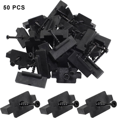 50Pcs Hidden Fasteners Clips for Deck Fastening, Black Nylon Plastic T Clips with Metal Screws for Composite Decking Boards Universal Deck Fastene...